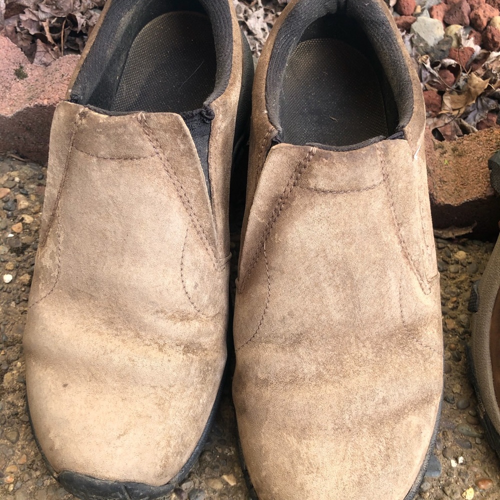 Merrell jungle suede slip on loafers.